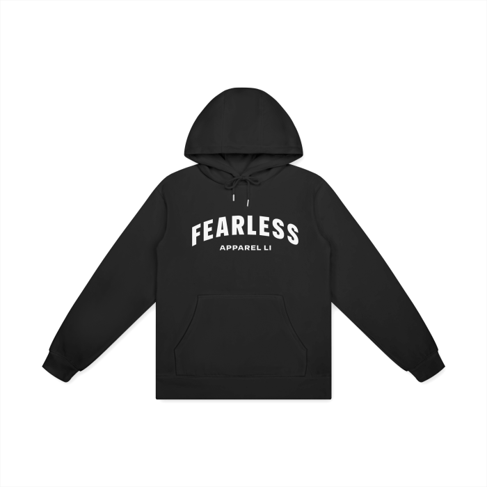 FearLessLi Unisex streetwear Hoodie in black with bold white lettering on front.