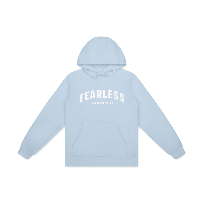 FearLessLi Unisex streetwear Hoodie in light blue with front logo design.
