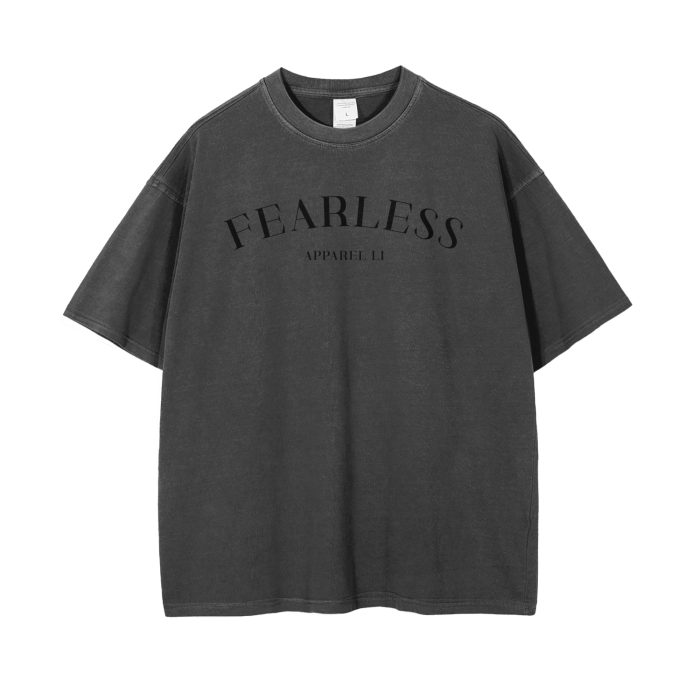 FearLessLI Mother Mary vintage wash drop shoulder T-shirt in dark gray.