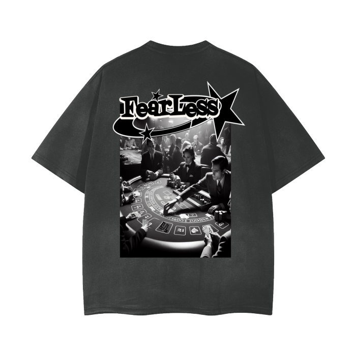 FearLessLi @Casino Vintage Wash Frayed T-Shirt with casino graphic and black color.