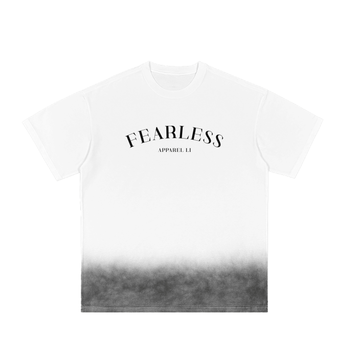 Vintage washed gradient T-shirt with "Fearless" text design.