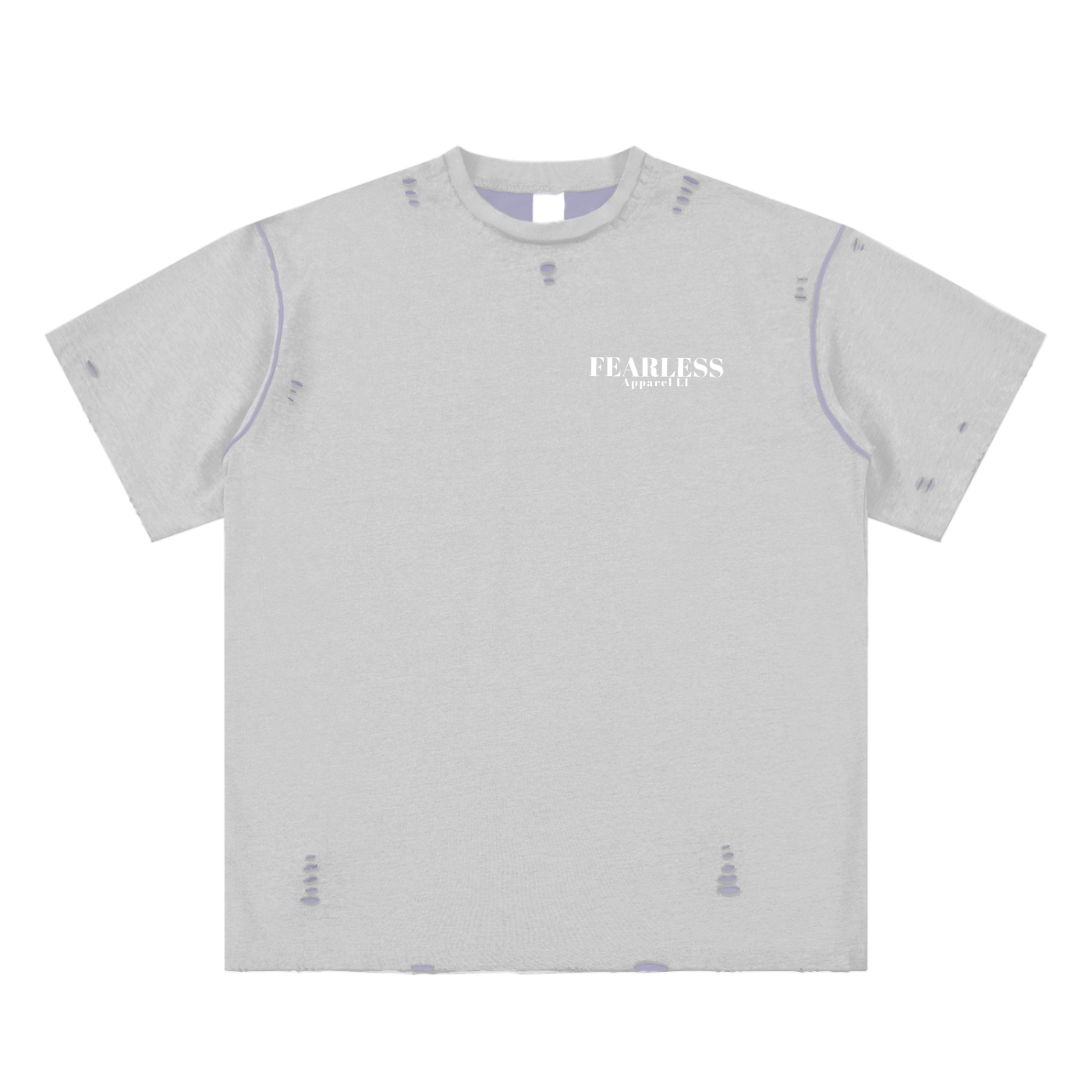 Hand-frayed reversible unisex t-shirt with distressed style and Fearless Apparel branding.