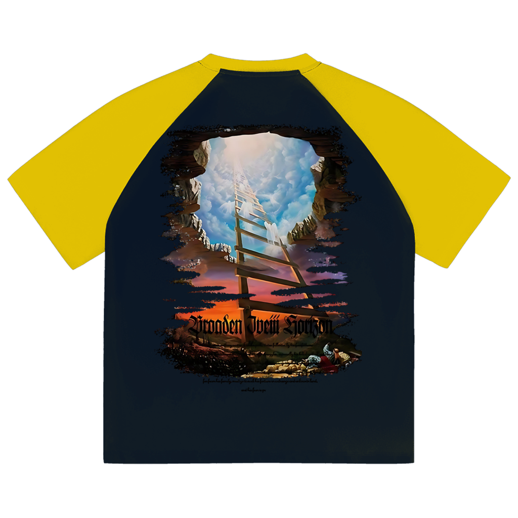 Fearless Apparel Line color-blocked raglan sleeve t-shirt with back graphic design.
