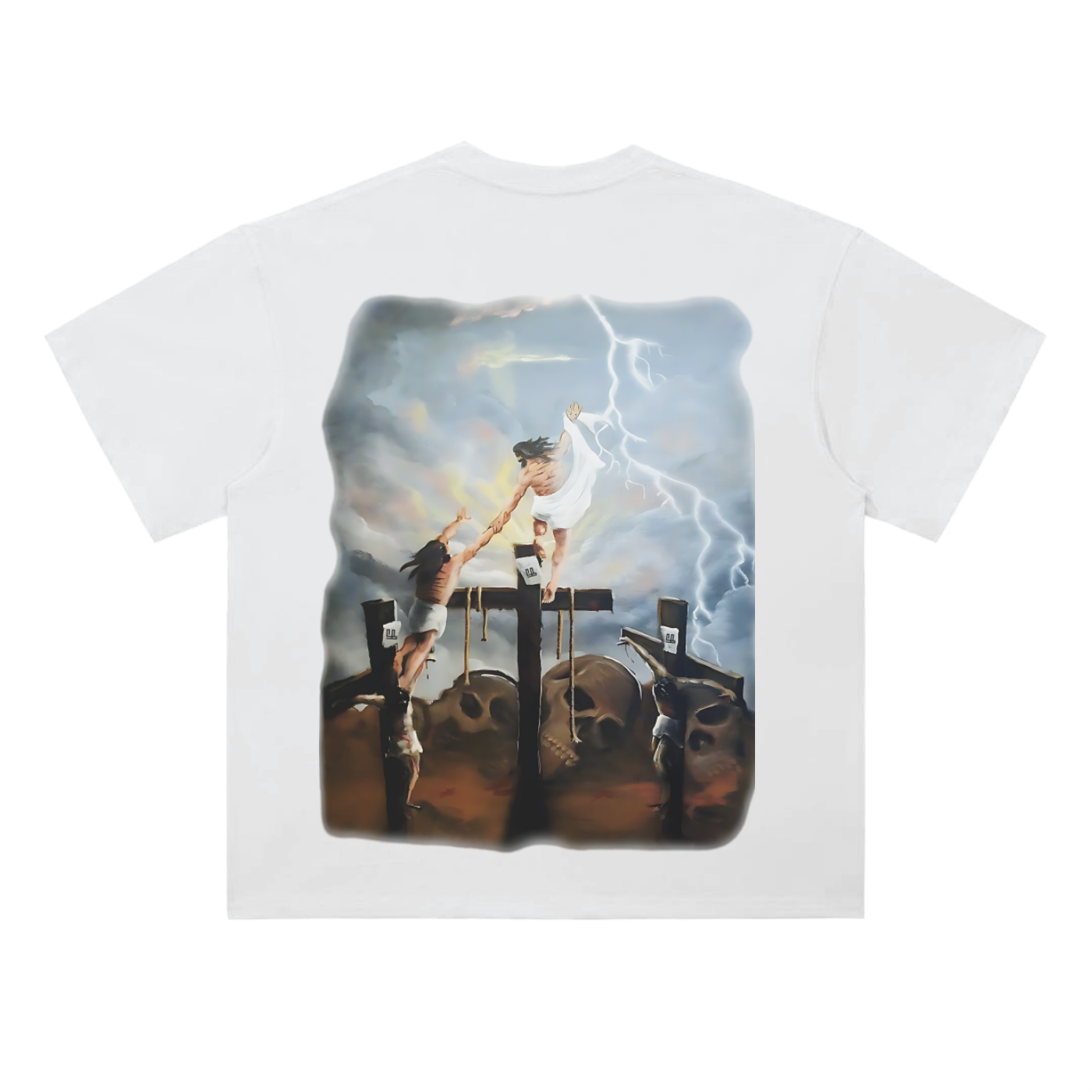 Fearless Apparel "Only Jesus Can Save" Drop Shoulder T-Shirt, unisex, loose fit, 100% cotton, round neck, spiritual design.