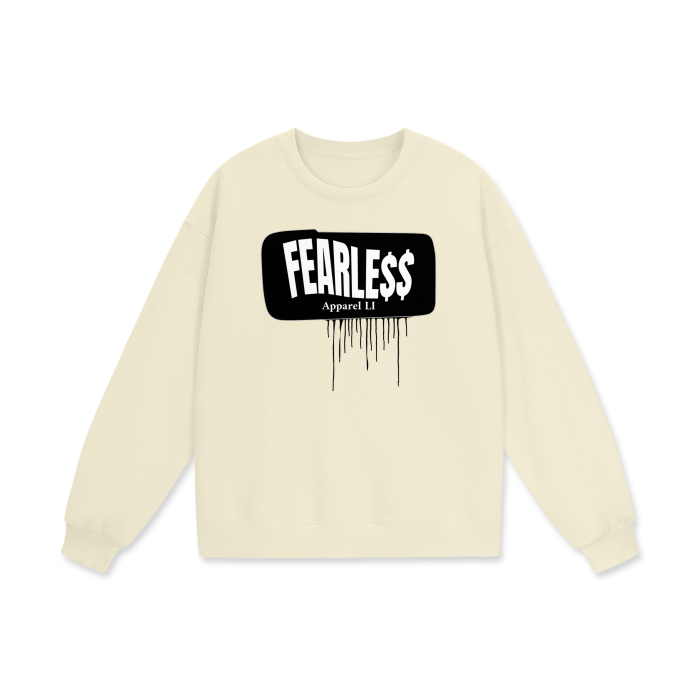 FearLessLI Apparel Li sweatshirt with bold "FEARLESS" design in black and white.