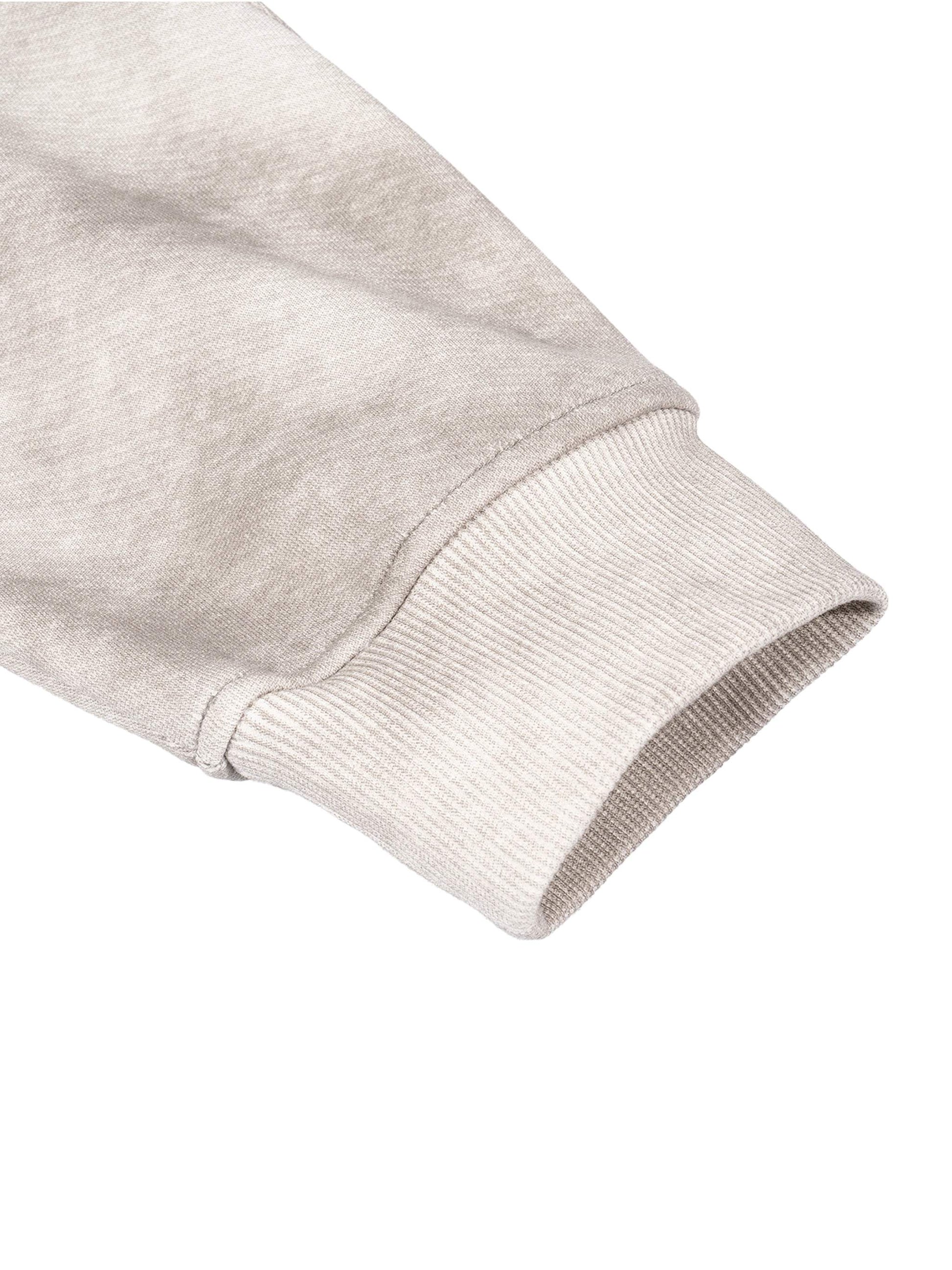 Grey dirty washed boxy zip-up fleece hoodie sleeve close-up.