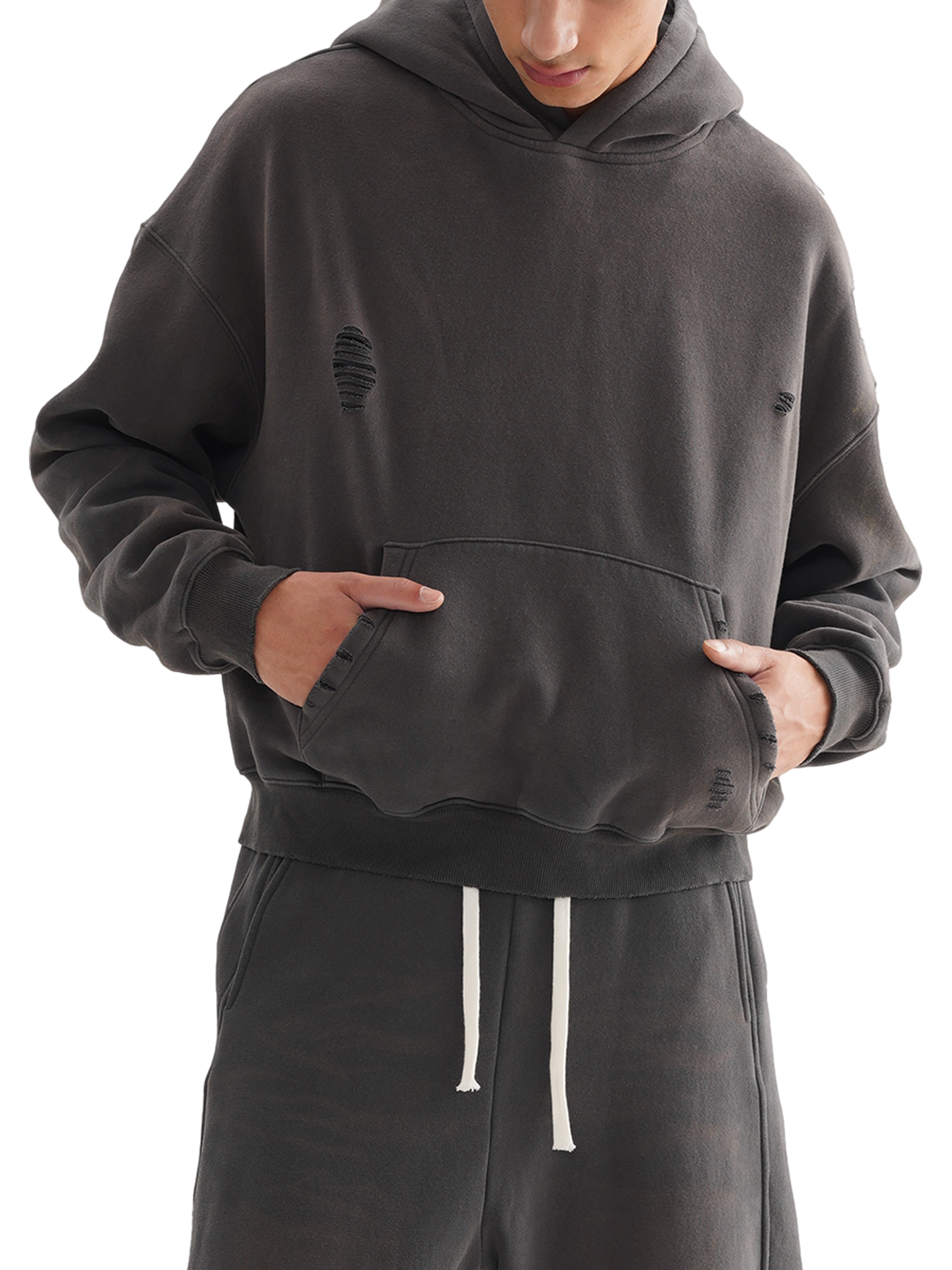 Fearless Apparel Line Frayed Sun fade Boxy Hoodie Unisex Comfort Style