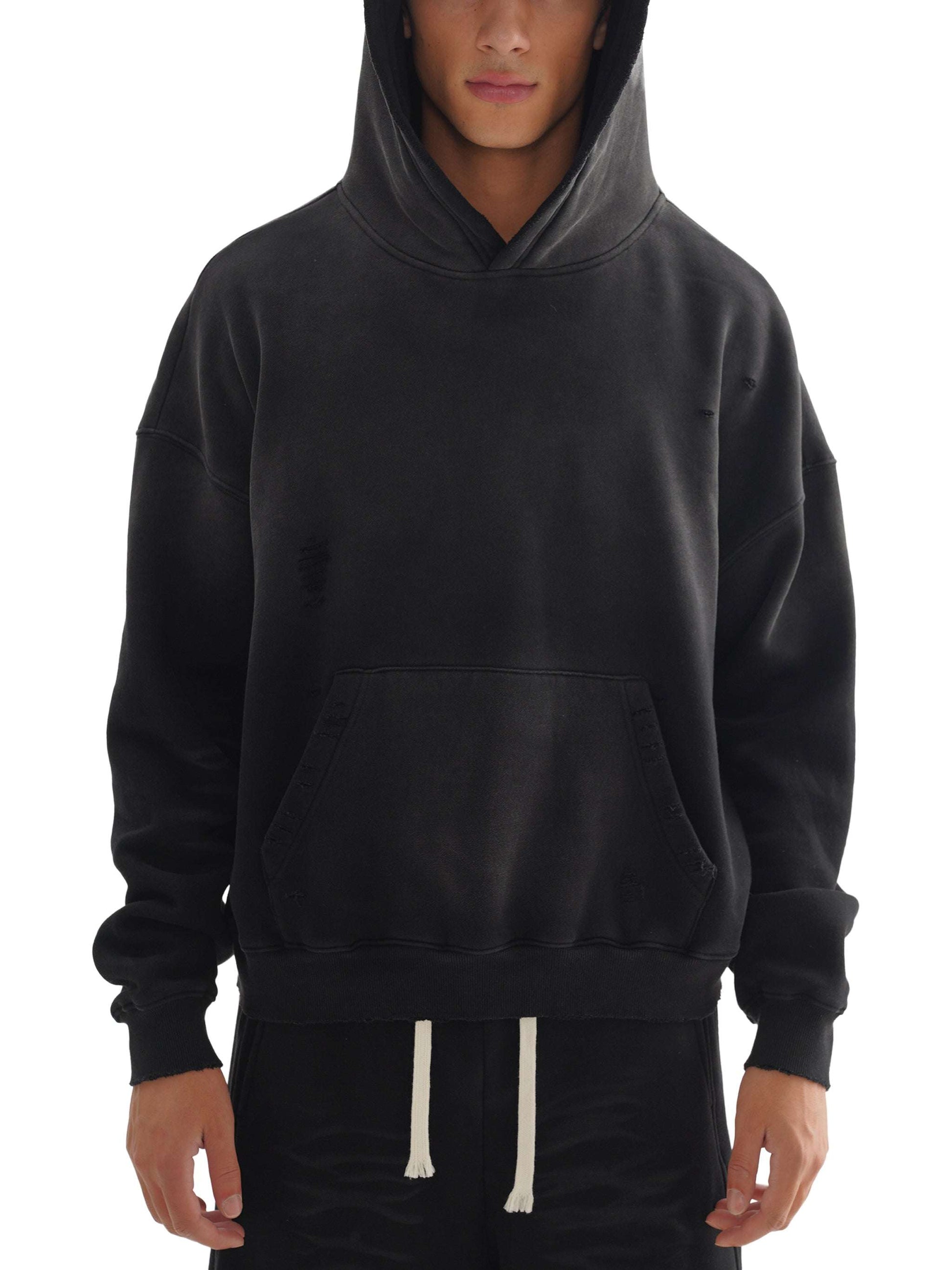 Fearless Apparel Line Frayed Sun fade Boxy Hoodie Unisex Comfort Style