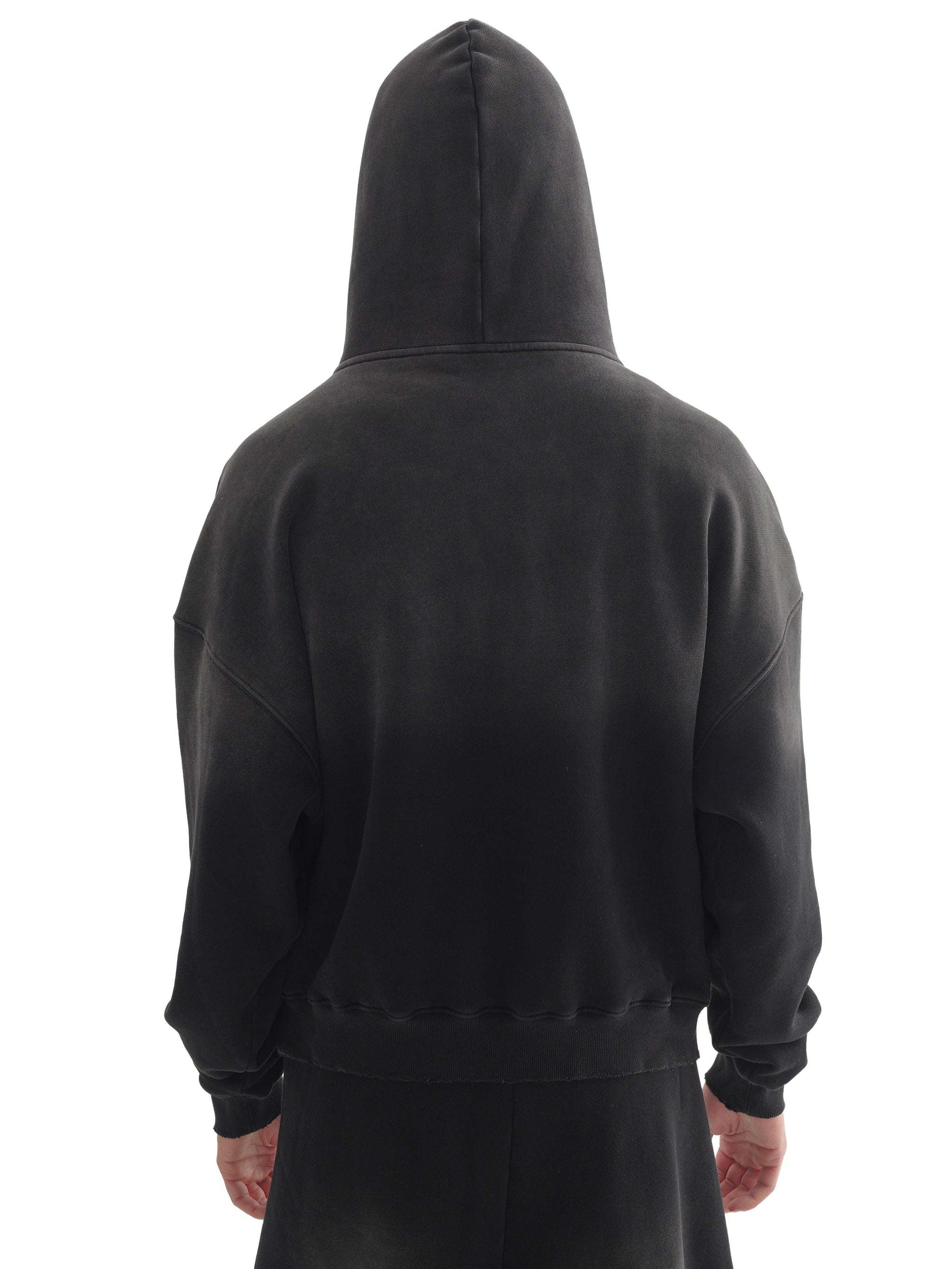 Fearless Apparel Line Frayed Sun fade Boxy Hoodie Unisex Comfort Style