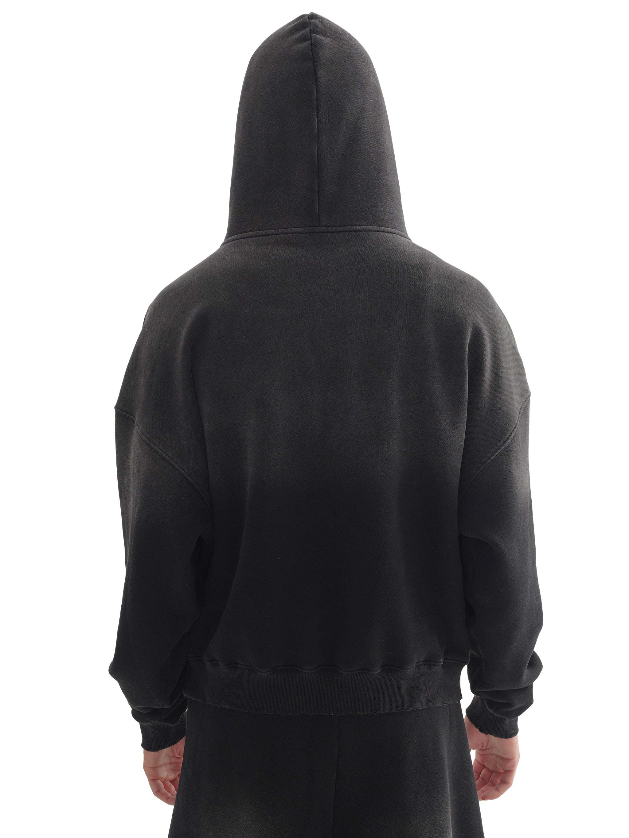 Fearless Apparel Line Frayed Sun fade Boxy Hoodie Unisex Comfort Style
