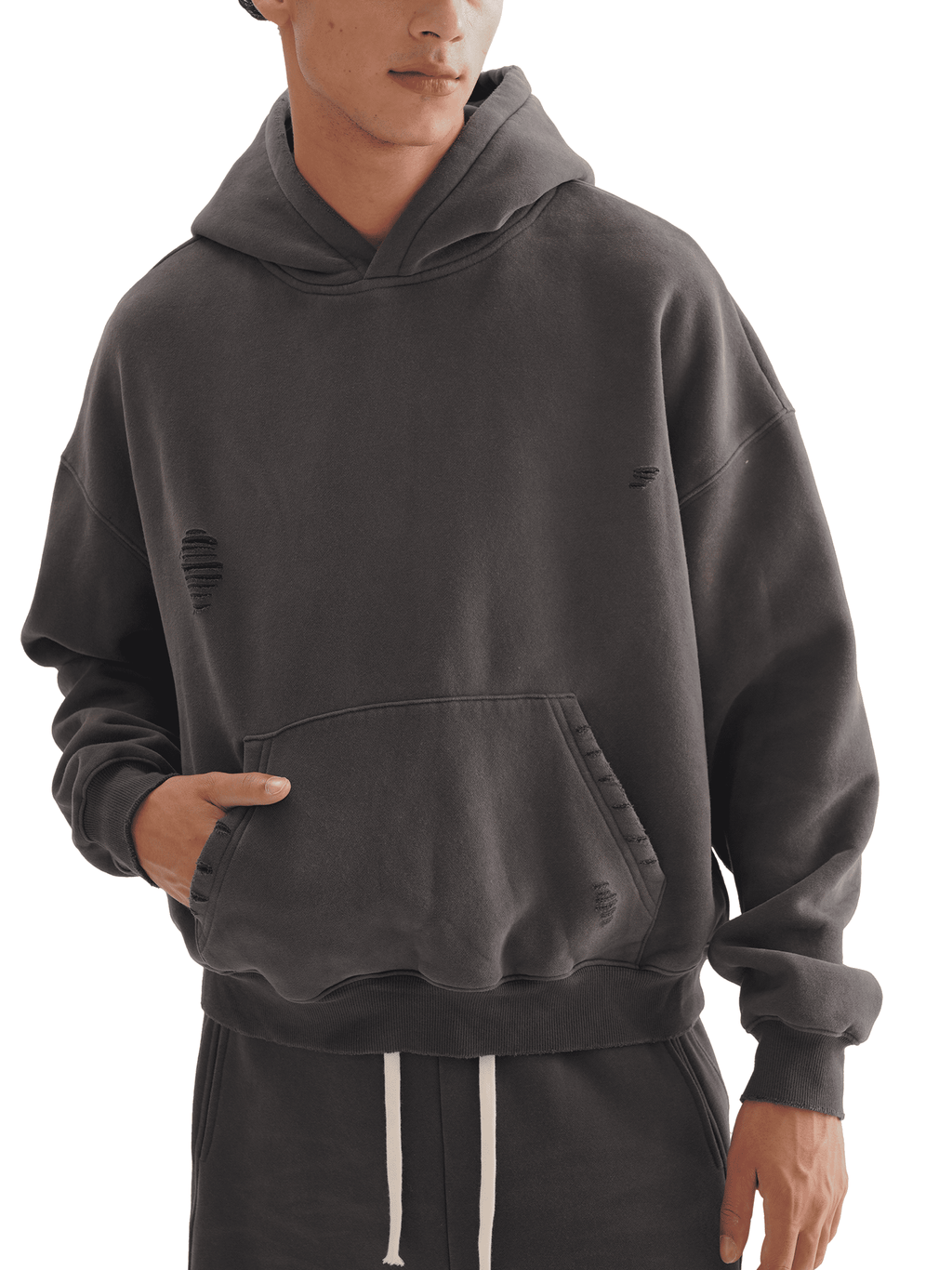 Fearless Apparel Line Frayed Sun fade Boxy Hoodie Unisex Comfort Style