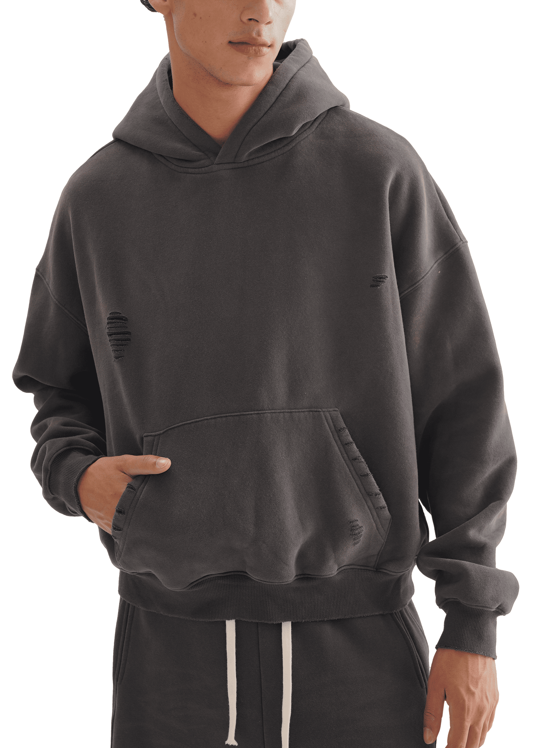 Fearless Apparel Line Frayed Sun fade Boxy Hoodie Unisex Comfort Style