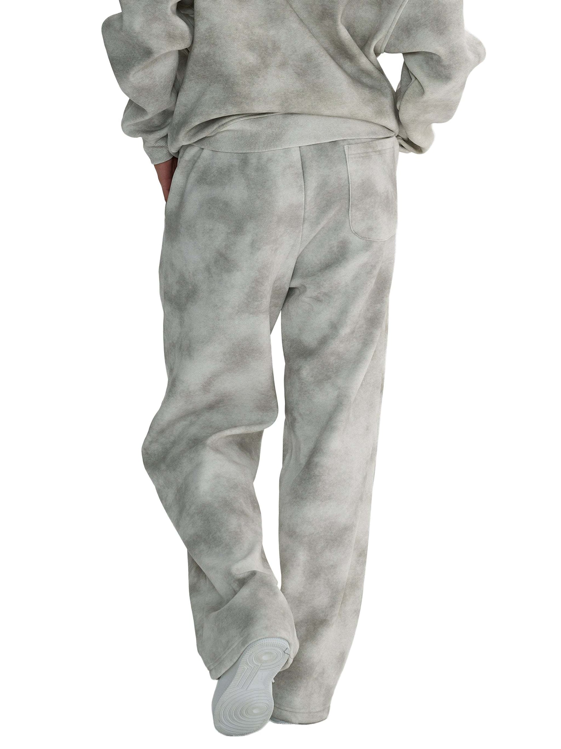 Dirty Washed Fleece Sweatpants in grey with a relaxed fit and soft texture.