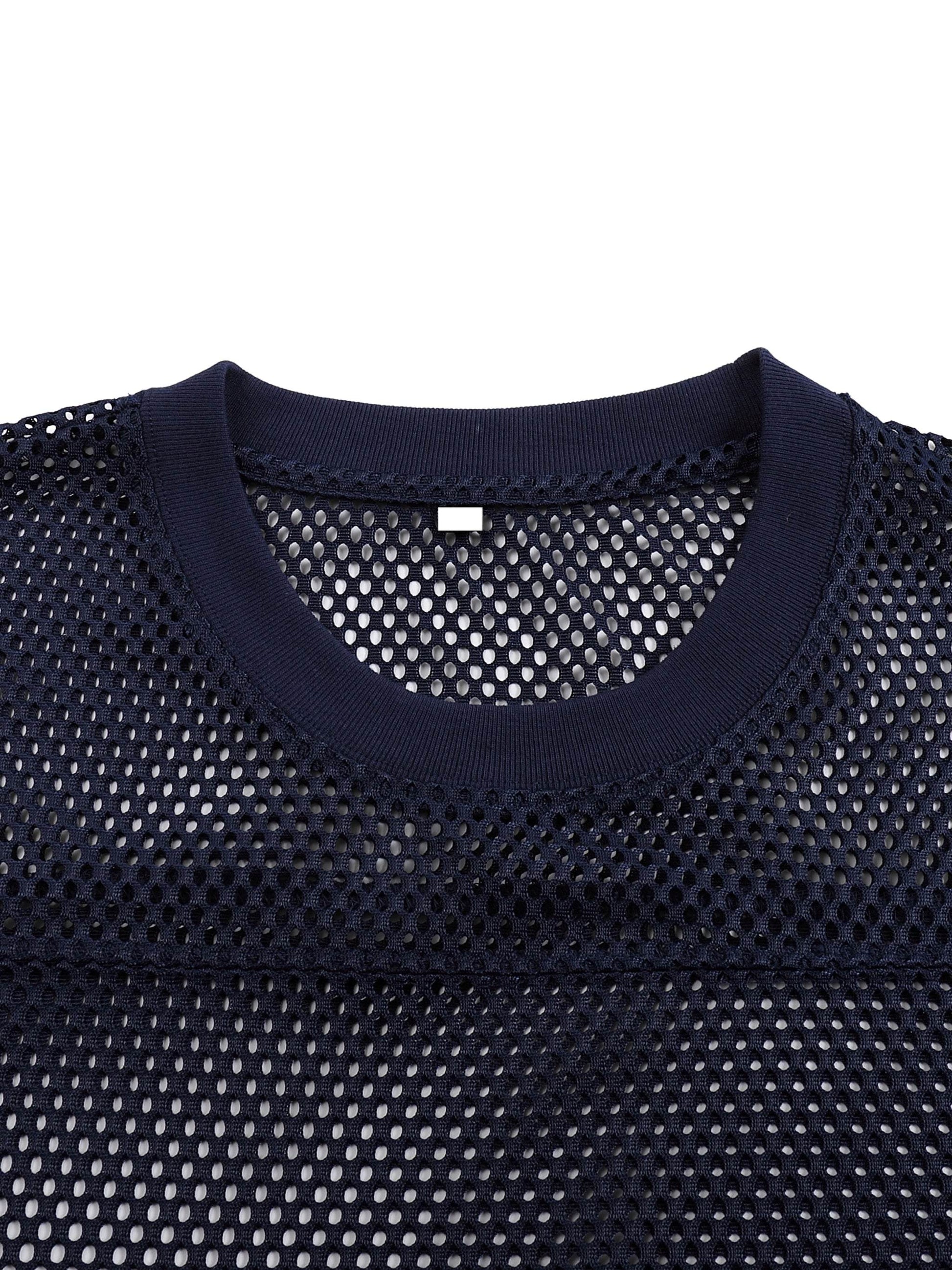 Fearless Apparel Line Taped Mesh Boxy T-shirt for Streetwear unisex, round neck, navy color.