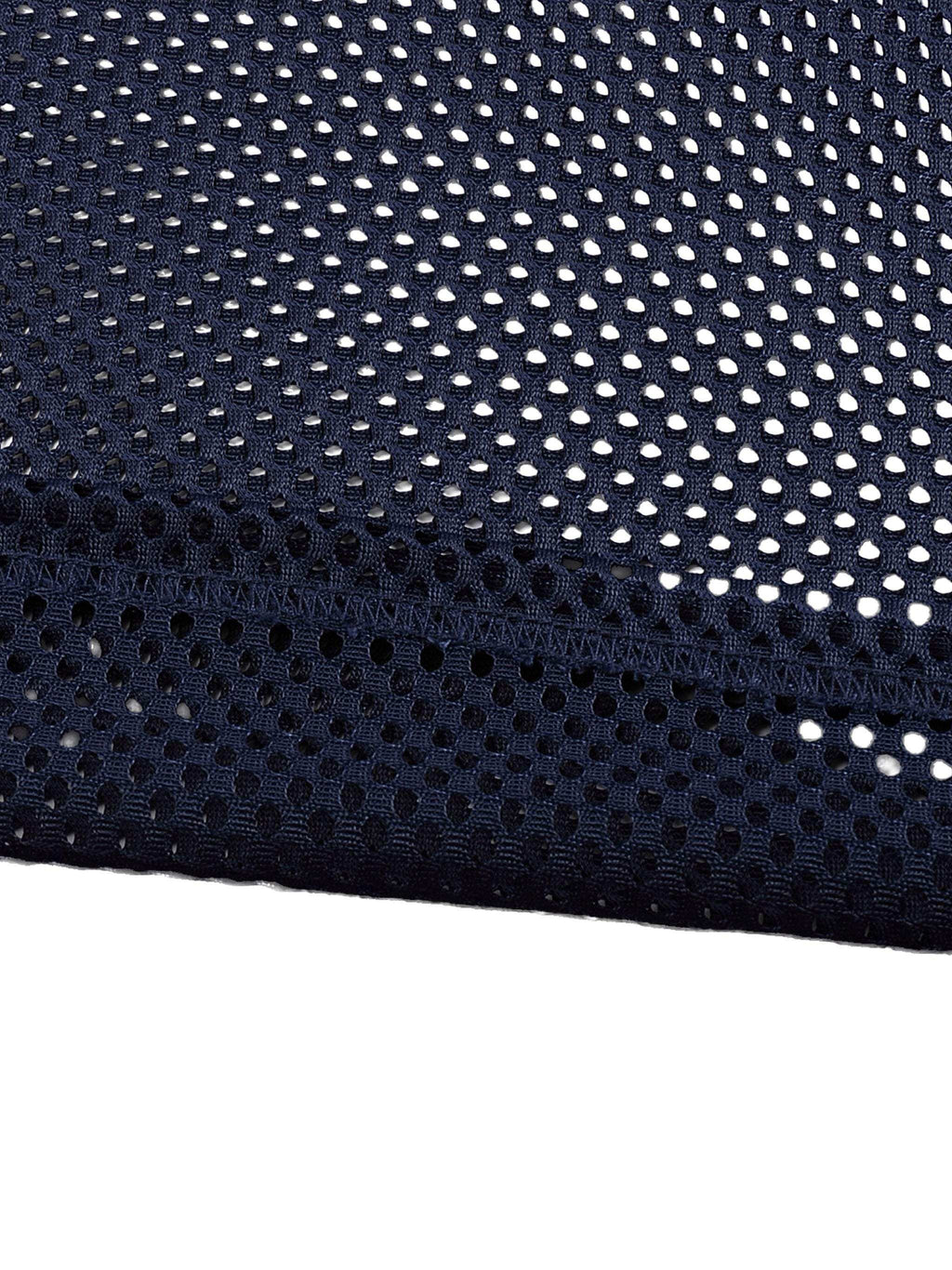 Fearless Apparel Line Taped Mesh Boxy T-shirt close-up of mesh fabric texture in blue.