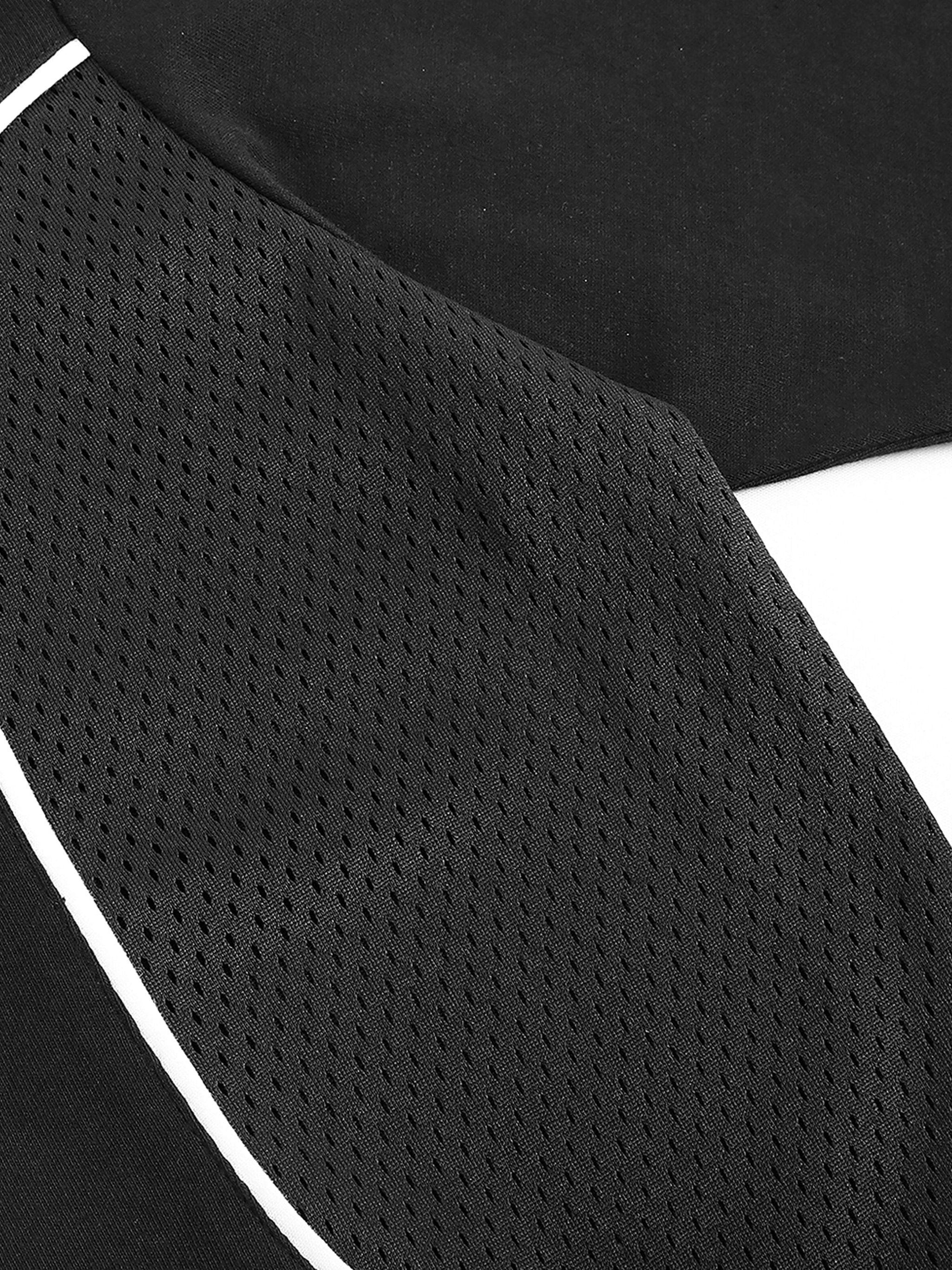 Contrast piped panel detail on unisex cotton-polyester t-shirt.