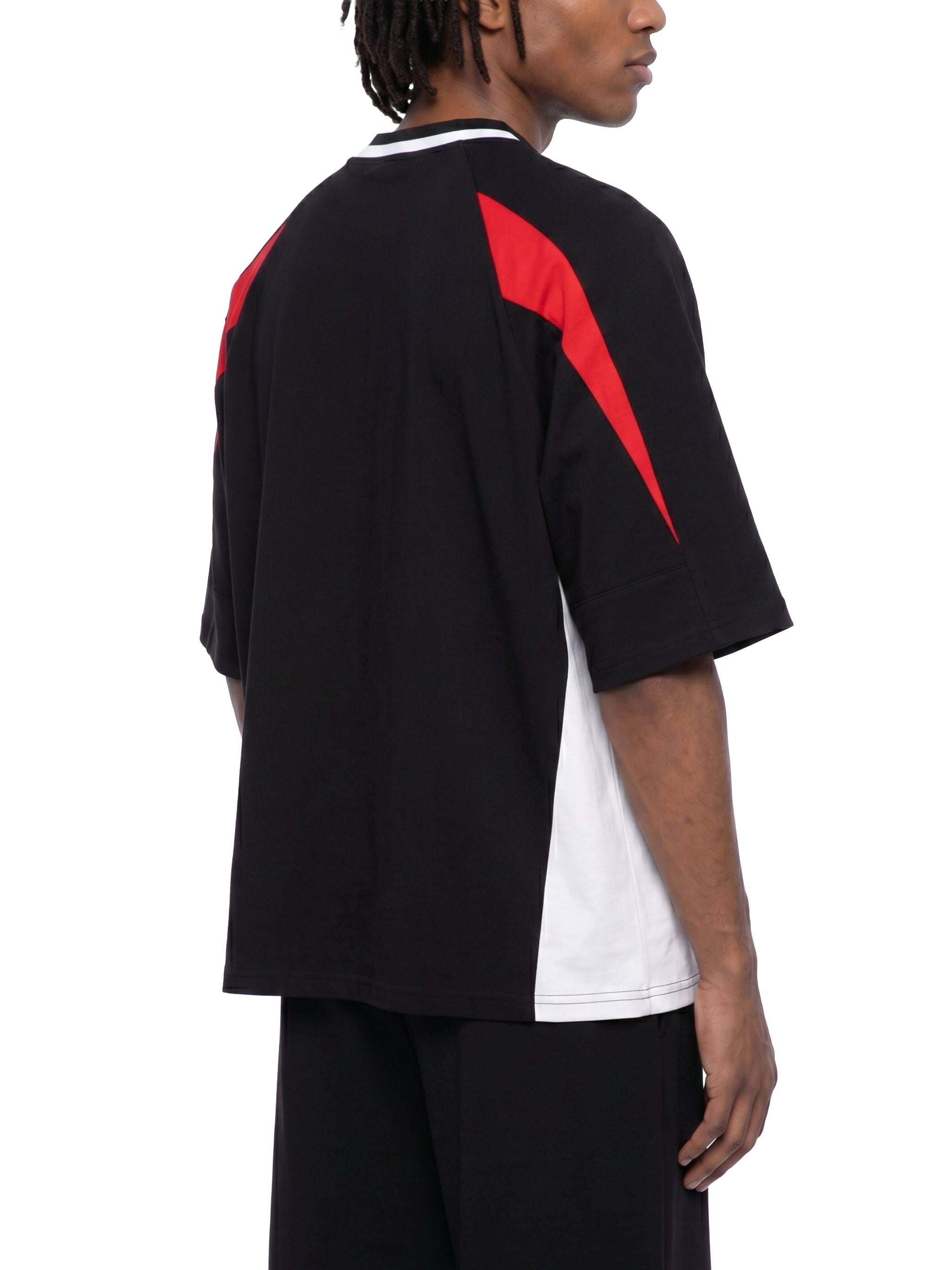 Unisex oversized Color Block V-Neck T-Shirt with raglan sleeves and breathable cotton fabric for streetwear and summer fashion